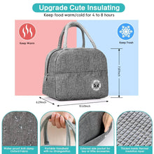 Gray insulated lunch bag with top handle and side pocket, thermal quilting