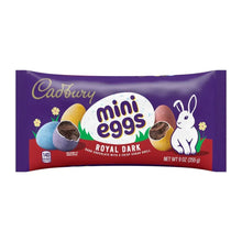 Cadbury mini eggs chocolate bag, purple pack labeled royal dark, 9 oz