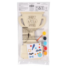 Back of DIY trophy craft kit packaging with 'Best Dad Ever' trophy cutout