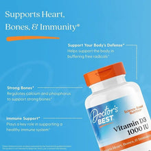 Vitamin D3 softgels bottle with 1000 IU front label and orange-and-blue design band.