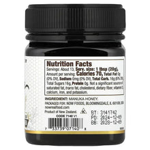 Manuka honey jar with Nutrition Facts and ingredient panel on back label