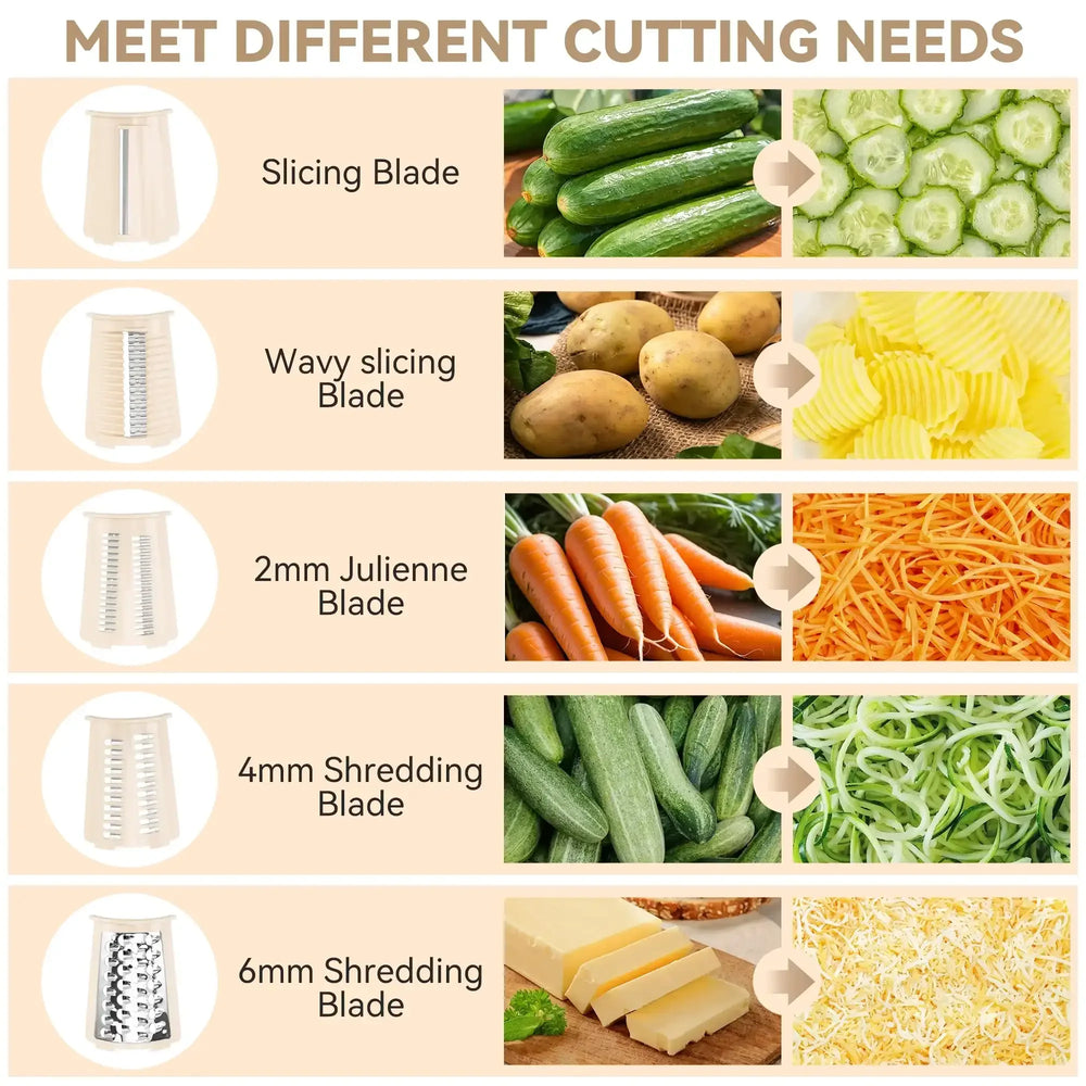 Pukomc Rotary Cheese Grater with Handle- 5 Blades, Suction Base, Mandoline Slicer & Veg Shredder with Blade Storage Box - USA MEGA SHOP