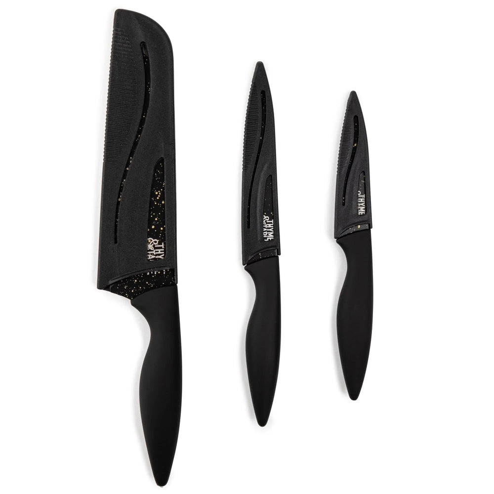 Thyme & Table Non-Stick Coated High Carbon Stainless Steel Speckled Kitchen Knives, 3 Piece Set - USA MEGA SHOP