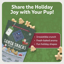 Santa Snacks dog biscuit pouch with festive holiday shapes and treat cards layout