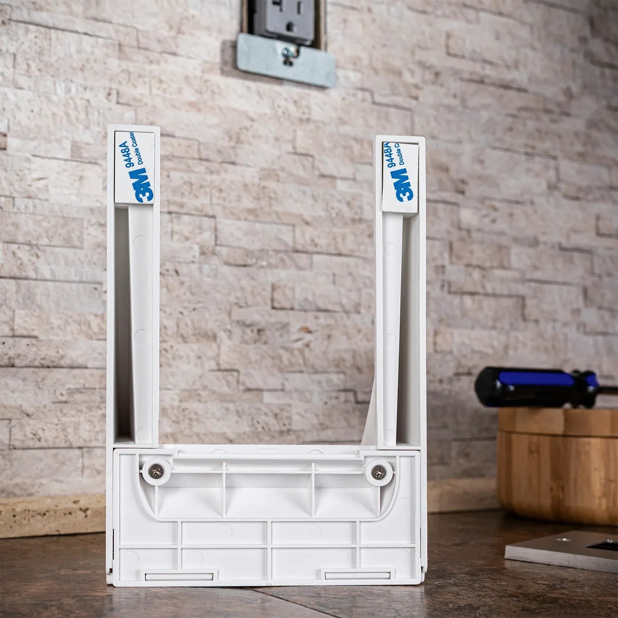 onn. White Outlet Shelf with Power Cord Storage Compartment