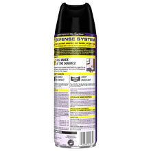 Carpet and room insect spray bottle with black and purple label, back view