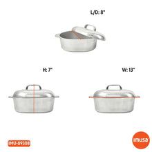 Cast aluminum oval roaster with lid size chart, L/D 8 in