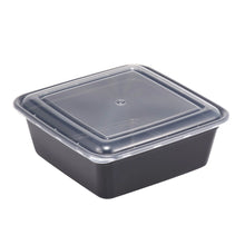Square meal prep container with clear snap-on lid and dark base