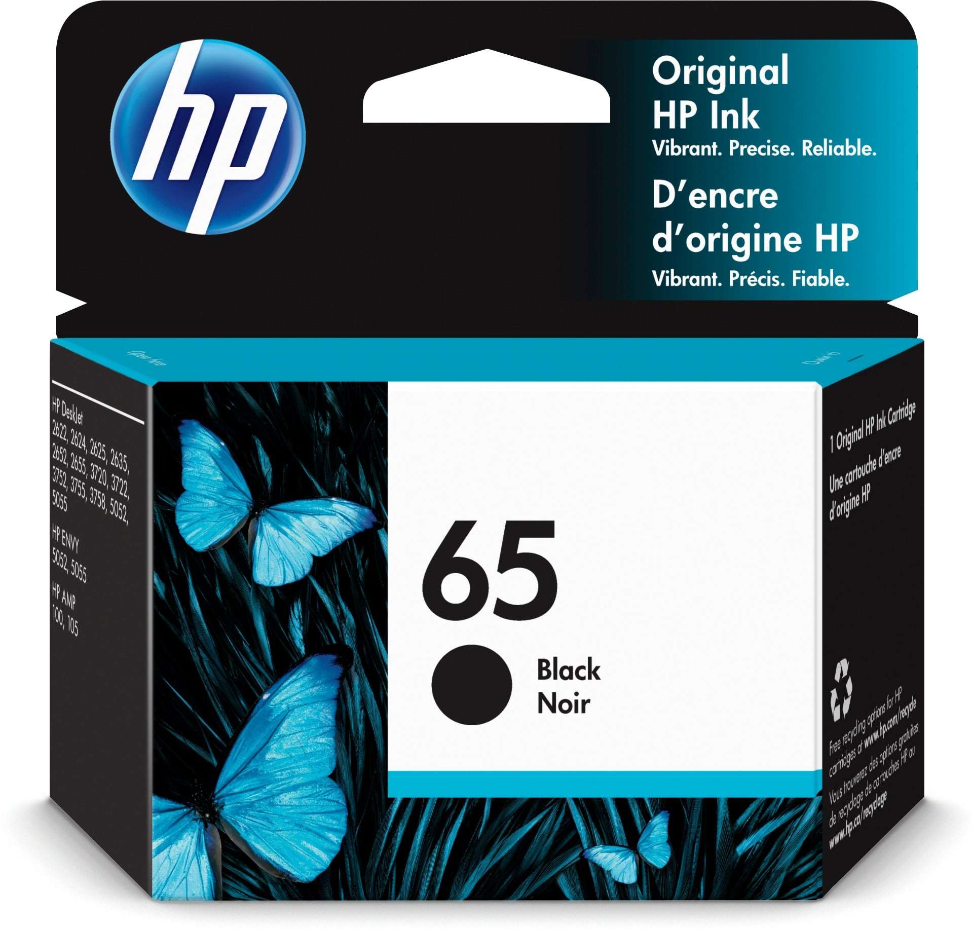 HP 65 Black Original Ink Cartridge, ~120 pages, N9K02AN#140