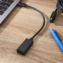 Black USB-C to HDMI adapter cable showing USB-C plug and HDMI output
