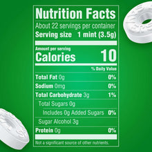 Nutrition facts panel for sugar-free Wint-O-Green mint hard candies