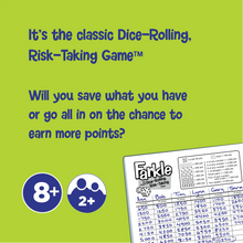 Dice-rolling game age and scoring graphic with rule sheet