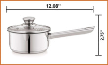 Stainless steel saucepan with glass lid and long side handle