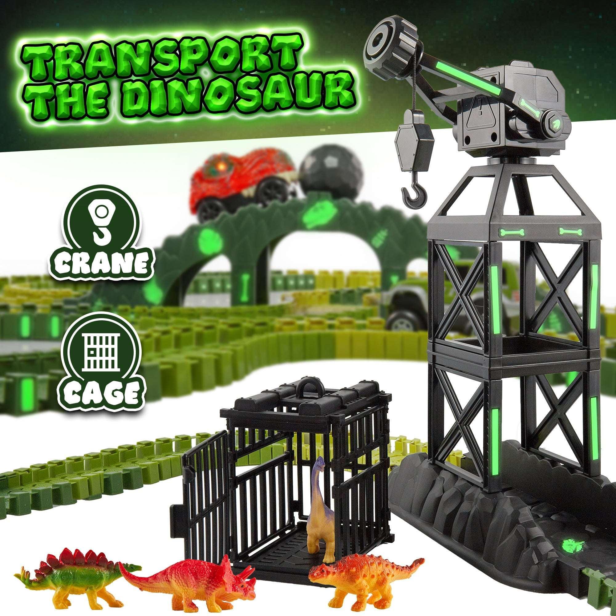 USA Toyz Dinosaur Dash Track 6 Dinosaurs LED Dino Car STEM Set Toy 225 Piece Tracks for Kids Ages 3+ - USA MEGA SHOP