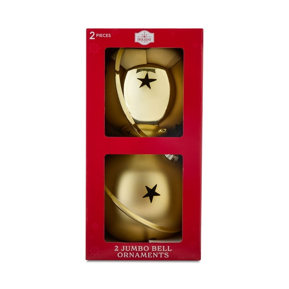 2-Count Gold Jumbo Bell Shatterproof Christmas Ornaments, 7.87 in, by Holiday Time