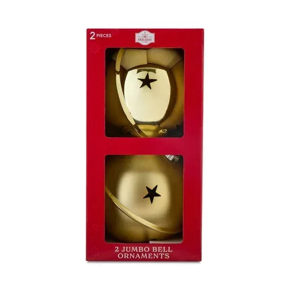 2-Count Gold Jumbo Bell Shatterproof Christmas Ornaments, 7.87 in, by Holiday Time