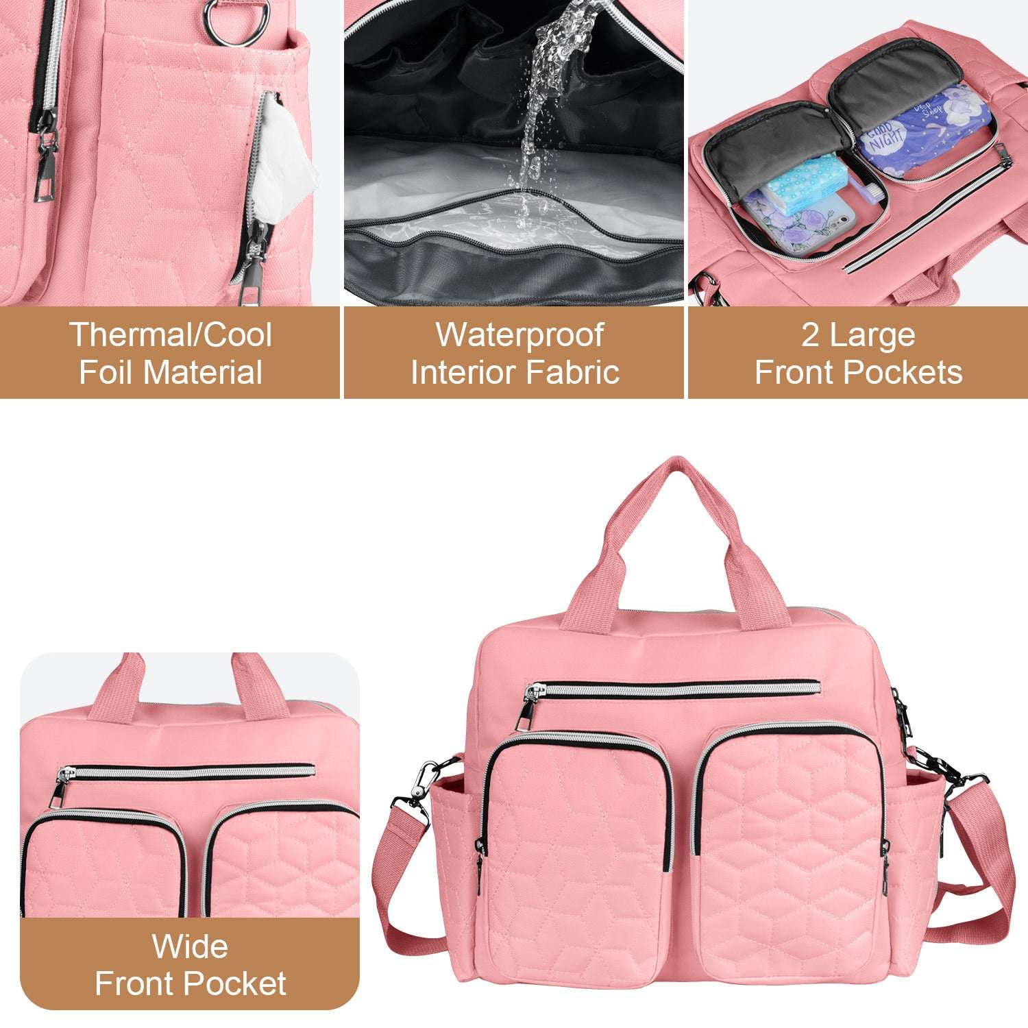 Diaper Bag Tote,AILKIN Baby Diaper Bag with 3 Insulated Pockets Adjustable Shoulder Strap Dry & Wet Compartment Large Capacity Bag Maternity Mommy Travel Diaper Bag for Boys Girls,Women(Pink)