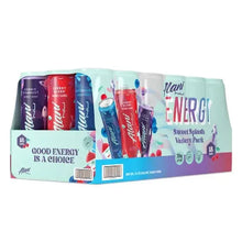 Alani Energy Sweet Splash variety pack 18-pack box, side view showing colorful can sleeves