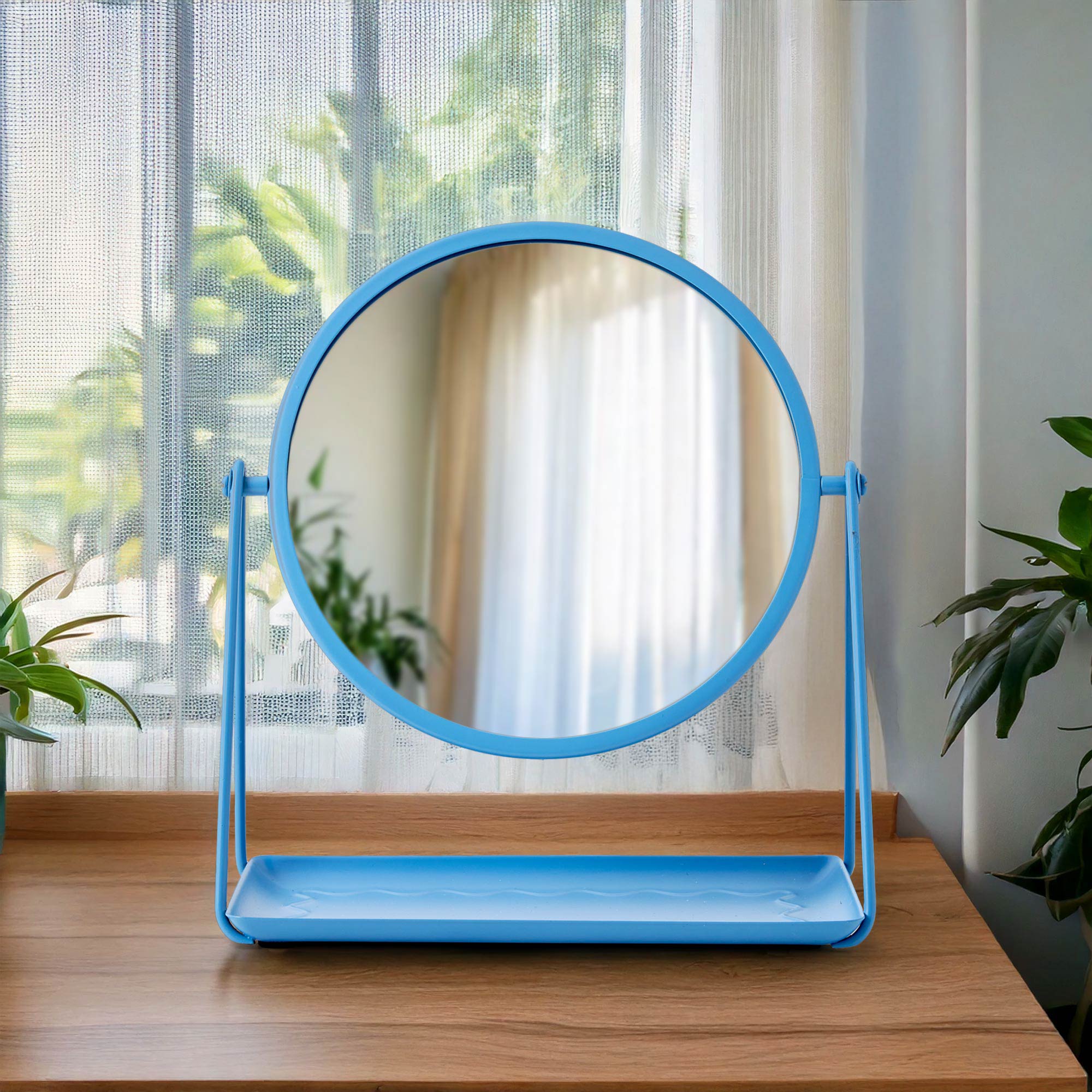 Mainstays by Becky G. & Alejandra 9.65" Round Tabletop Mirror with Metal Tray, Blue