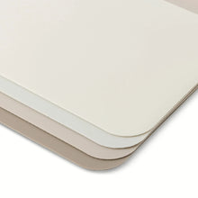 Cream poly cutting mats, overlapping layers with rounded corners and beveled edge