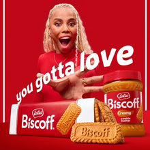 Lotus Biscoff cookie jar with biscuits and cookies on red background