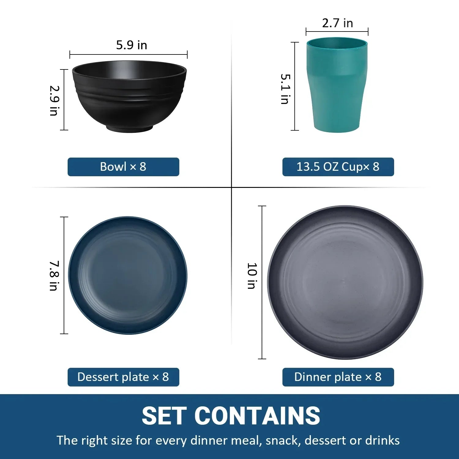 TINANA Wheat Straw Dinnerware Sets, Service for 8, 32 PCS Unbreakable Dinnerware,Microwave Dishwasher Safe - USA MEGA SHOP