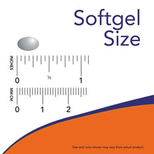 Softgel size measurement graphic with ruler marks and capsule silhouette