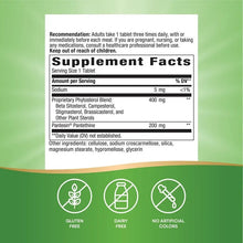 Supplement Facts panel with gluten-free, dairy-free, no artificial colors icons