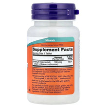 Selenium 100 mcg supplement facts panel on bottle label, 1 tablet serving
