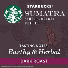 Starbucks Sumatra single-origin coffee tasting notes, dark roast label