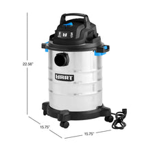 Hart 6-gal stainless wet/dry vacuum with front suction port and caster wheels