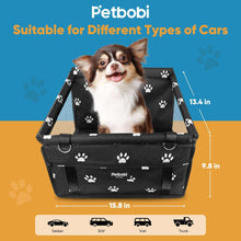 Black paw-print dog car booster seat travel carrier with front panel and side buckles