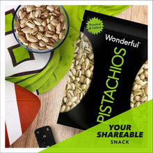 Roasted & salted pistachios in-shell bag with pistachio kernels and snack sack banner