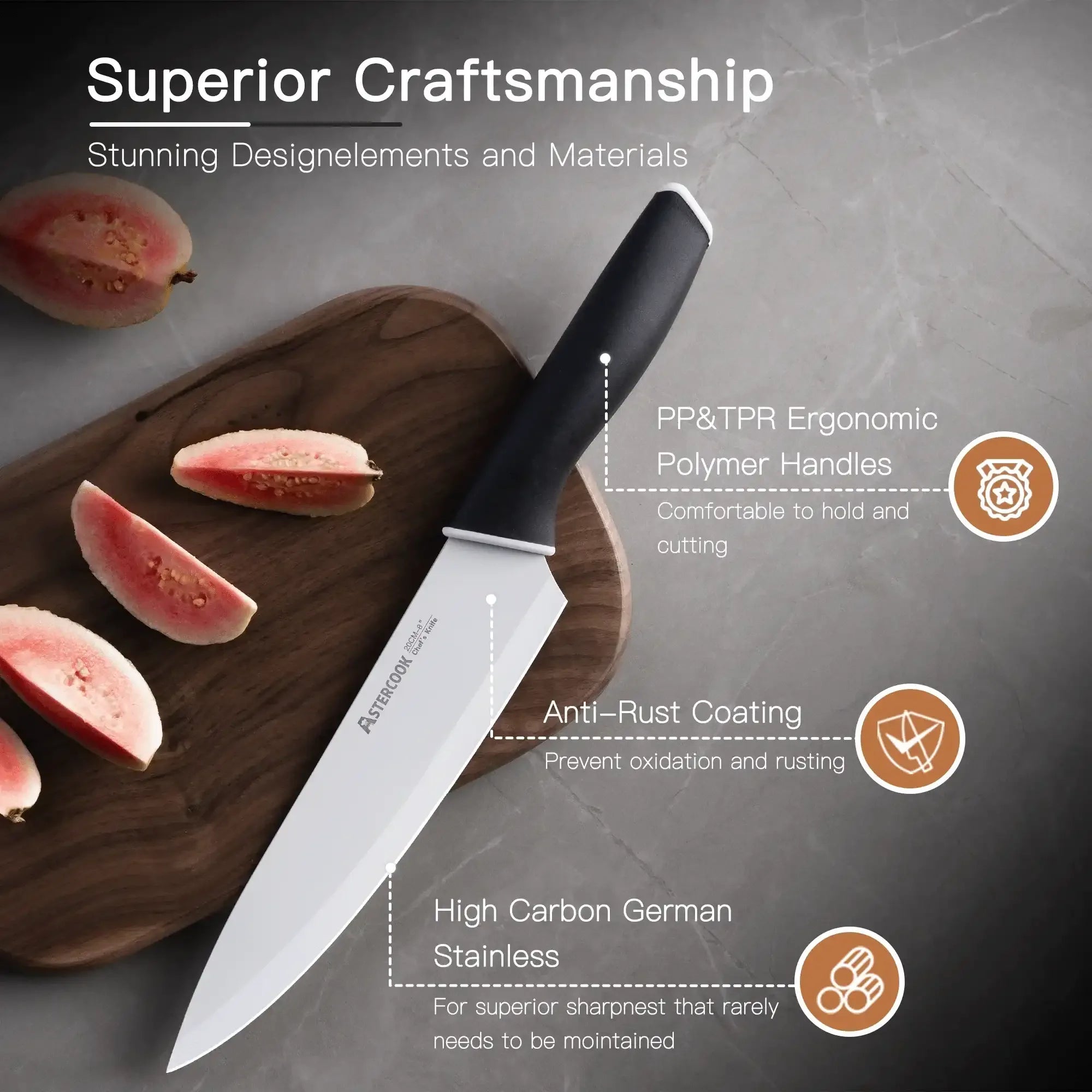 Astercook Knife Set, 14 Pieces Kitchen Knives Set with Healthy Anti-Rust Coating, Stainless Steel Knife Sets with Built-in Sharpener, Sharp & Rust Resistant Dishwasher Safe - USA MEGA SHOP