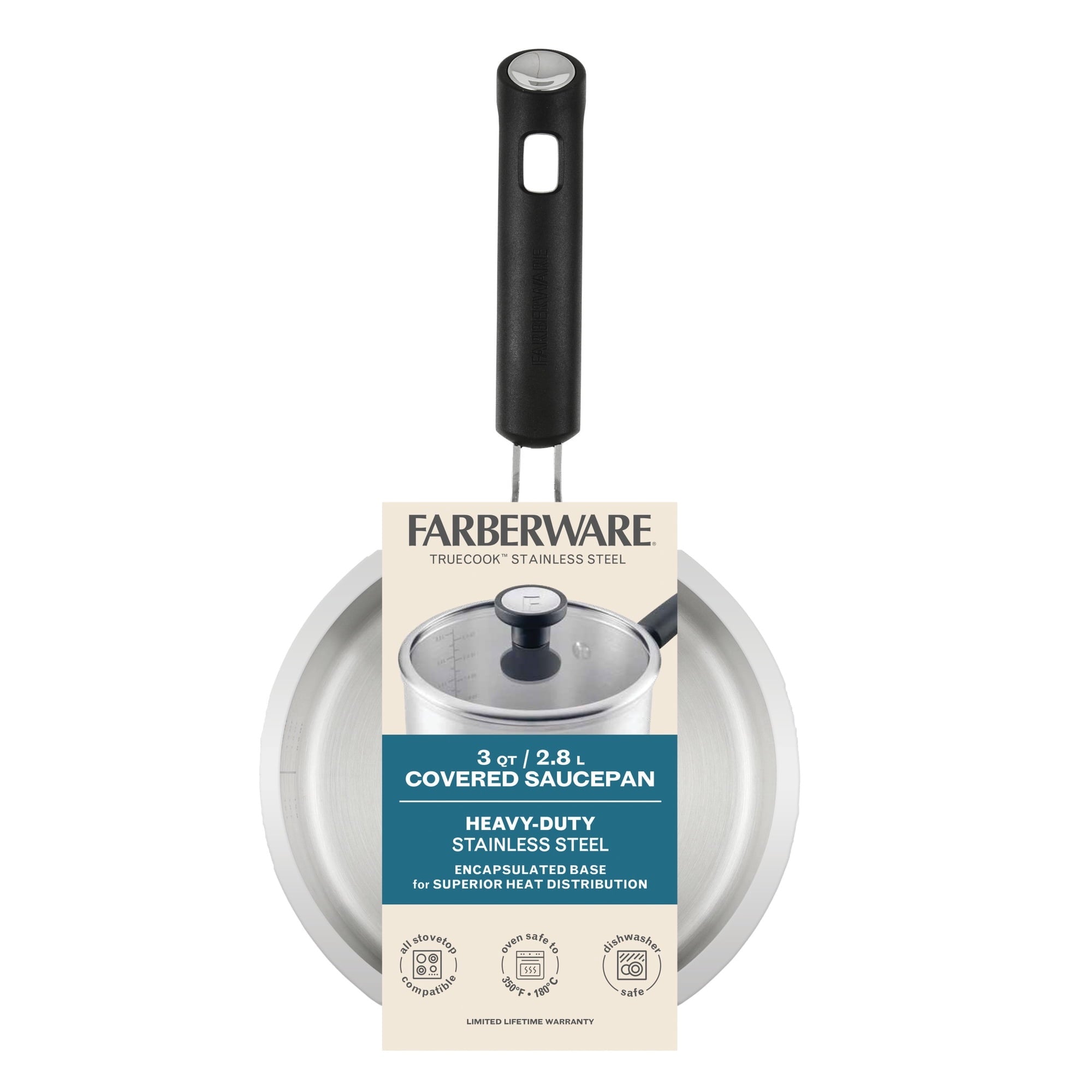 Farberware TrueCook Stainless Steel Induction Saucepan with Lid, 3-Quart, Silver