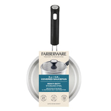 Stainless steel covered 3-quart saucepan shown on product packaging