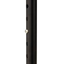 Black walking cane shaft with adjustment holes and metal button