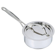 Stainless steel saucepan lid underside with central knob and riveted edge