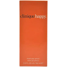 Clinique Happy eau de parfum box, orange with cliniquehappy logo
