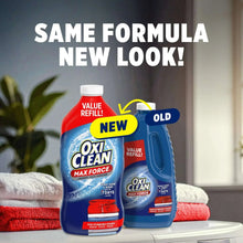 OxiClean Max Force refill bottle with new and old look product comparison.