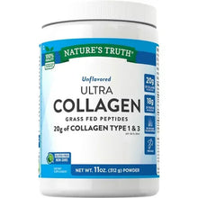 Collagen powder supplement jar front label: Unflavored Ultra Collagen, grass fed peptides