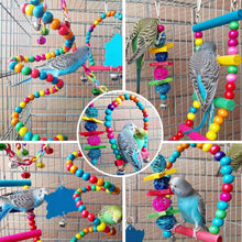 Colorful parrot cage toy with bead arches and rope swings for small birds