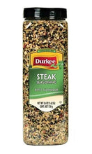 Durkee steak seasoning bottle, coarse blend with label, 26 oz