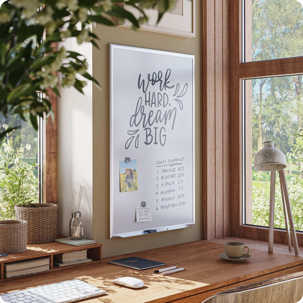 U Brands 35 x 23 in. Magnetic Dry Erase Whiteboard, Silver Metal Frame, Includes 2 Magnets, Marker, Tray - USA MEGA SHOP