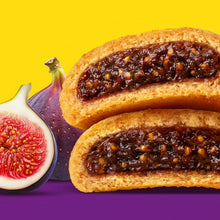 Two fig-filled cookies with baked crust and visible fruit filling