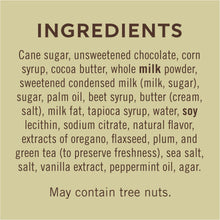Chocolate assortment ingredients label panel with ingredient list