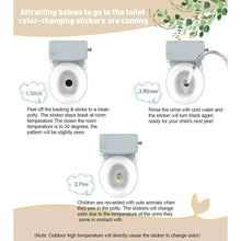 Potty training toilet diagram with color-changing stickers and rinse/pee steps