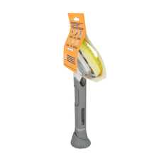 Dish wand with yellow non-scratch sponge head and gray base, angled view