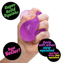 Purple NeeDoh Nice Cube squishy square toy held in a hand