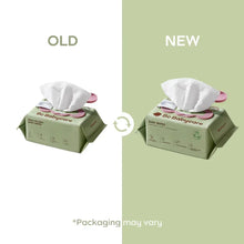 Baby wipes packaging labeled Old vs New with green cartons and pink seal